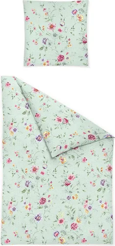 Bettwäsche Bierbaum Seersucker 3524-30 Blumen Salbeigrün 135x200 - Bettwäsche für Erwachsene und Kinder, aus 100% Baumwolle, pflegeleicht und bis 60° waschbar. Ideal für ein modernes Schlafzimmer, Made in Germany und OEKO-TEX zertifiziert.