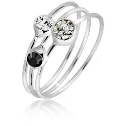 Elli Ring-Set Stacking Zart Kristalle 925 Sterling Silber, grau 54 - Elegantes 3-teiliges Ring-Set aus 925 Sterling Silber mit handgefertigten Glaskristallen. Ideal für stilvolle Akzente und vielseitige Kombinationen.