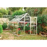 Palram - Canopia Gewächshaus Silber 5,7 m² inkl. Fundamentrahmen - Garten-Zubehör mit UV-beständigen Polycarbonatplatten für optimale Isolierung und Lichtdurchlässigkeit, ideal für Pflanzenzucht in jedem Garten.