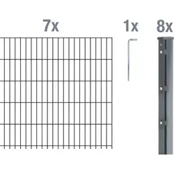 Alberts Doppelstabmattenzaun 6-5-6, anthrazit, Komplettset mit Pfosten - Langlebiger Doppelstabmattenzaun in anthrazit, ideal für vielseitige Einzäunungen. Mit verzinkten Matten und Pfosten für optimalen Rostschutz. Maße: 17,5 m Länge, 1,03 m Höhe.