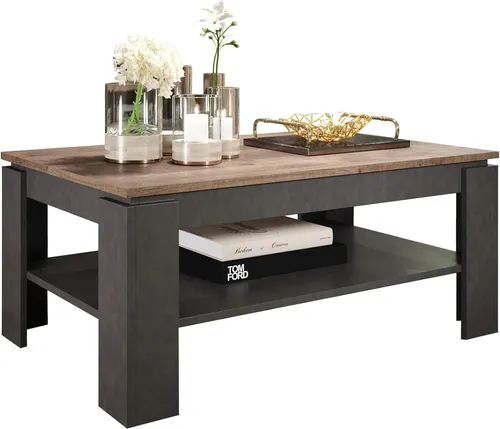 trendteam smart living Couchtisch Matera/Tabak Eiche - Konsolentisch fürs Wohnzimmer mit rustikaler Optik und zusätzlicher Ablage. Maße: 110 x 47 x 65 cm, FSC-zertifiziert für verantwortungsvolle Waldwirtschaft.