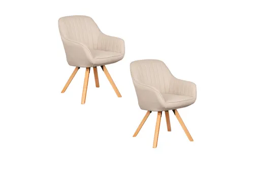 MR.DEKO Esszimmersessel 2er Set Matera beige, drehbar - Sessel, gepolstert mit vertikalen Nähten, bietet hohen Komfort und stilvolles Design für Ihr Esszimmer.
