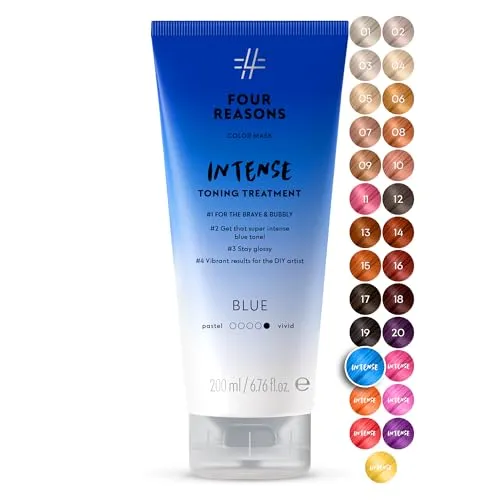 Four Reasons Intensiv-Toning-Behandlung Blau 200 ML - Haartönung mit intensivem Blauton, angereichert mit pflanzenbasierten Proteinen für gesundes, glänzendes Haar. Ideal für aufgehelltes und gefärbtes Haar.