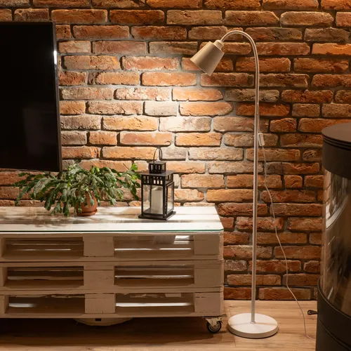 LUMILED Stehlampe Weiß höhenverstellbar Leselampe Schreibtischlampe E27 max 13W LED 230V Metall Modern Standleuchte für Wohnzimmer Schlafzimmer Büro Lampenshirm Bodenlampe ohne Leuchtmittel