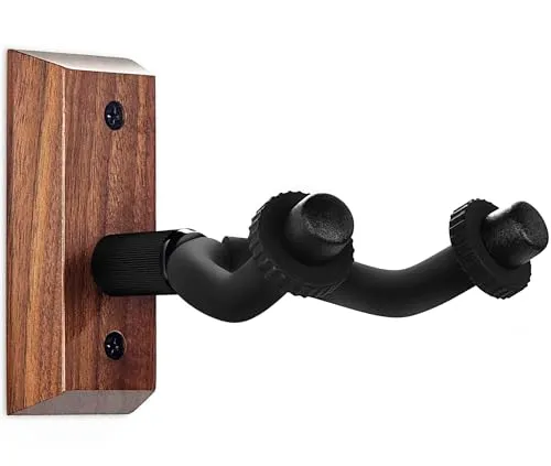 WINGO Gitarren-Wandhalterung, schwarzes Walnussholz, Gitarrenwandhalter, Hakenhalter mit Schrauben für akustische E-Gitarre, Bass, Banjo, Mandoline, Ukulele (WH98)