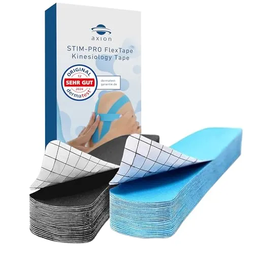 axion Precut Kinesiologie Tape 50er Set Schwarz Blau - Medizinische Tapes & Zubehör: 50 elastische, hautfreundliche und wasserfeste Kinesiologie-Tapes für optimalen Halt beim Sport und Alltag. Ideal zur Unterstützung von Gelenken und Muskeln.