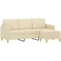 vidaXL 3-Sitzer-Sofa mit Hocker Creme 180 cm - Modisches 3-Sitzer-Sofa mit Hocker, ideal zum Entspannen und Plaudern. Strapazierfähiger Stoff und robustes Gestell bieten Komfort und Langlebigkeit.