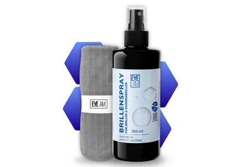 EyeAm Brillenreiniger Set, 250ml Reinigungsspray & Mikrofasertuch, Glasreiniger