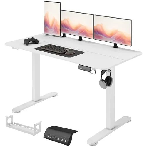 Vinsetto Elektrisches Höhenverstellbares Stehpult - Höhenverstellbarer Schreibtisch mit 4 voreingestellten Höhen von 72 cm bis 116 cm für ergonomisches Arbeiten. Inklusive 2 Haken zur praktischen Ablage und großzügiger Arbeitsfläche von 140 x 70 cm.