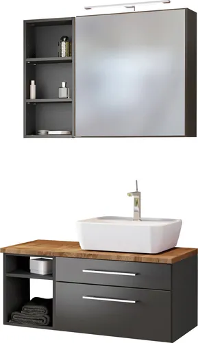 Held Möbel Waschtisch-Set Davos 90 cm -E- (rechts) - Badmöbelset in modernem Design, aus hochwertigem MDF, ideal für stilvolle Badezimmer mit viel Stauraum und praktischer Funktionalität.