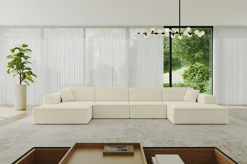 Altdecor Wohnlandschaft U-Form, Creme, 6-Sitzer, 386x77x165 cm - Vielseitige U-Form Couch für stilvolle Wohnzimmer: Hochwertige Polsterung und stabile Konstruktion bieten hohen Sitzkomfort und Langlebigkeit. Ideal für entspannte Abende mit Freunden und Familie.