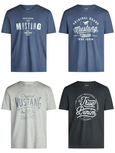 MUSTANG T-Shirt Herren Printshirt 4er Pack Set Regular Fit (Vorteilspack, 4-tlg) Kurzarm Sommer Tee Shirt mit Rundhalsausschnitt aus 100% Baumwolle