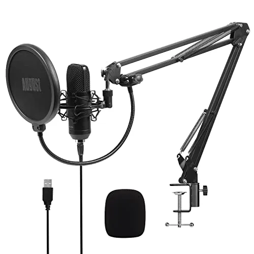 August REC100 USB Mikrofon Kondensator Mikrofone Kit mit Schwenkarm Unidirektional Shock Mount Popfilter Nierencharakteristik Studio Cardioid-Kondensator PC Mikrofon für Gaming Podcast Tiktok YouTube