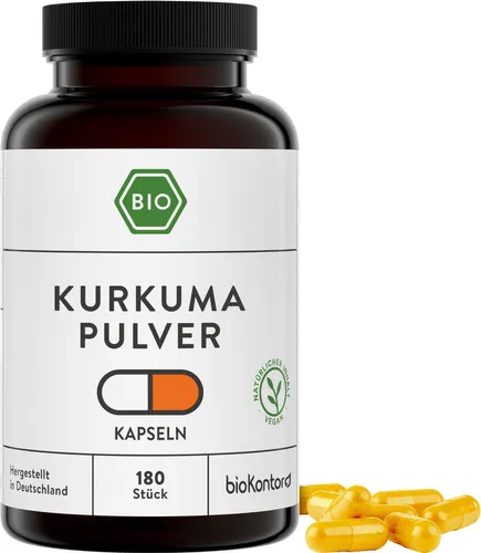 Kurkuma Kapseln BIO 180 Stück - ohne Zusätze - 4000mg Tagesdosis - bioKontor