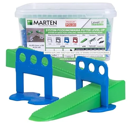 MARTEN Level UP Fliesen Nivelliersystem Set – Verlegehilfe mit Zuglaschen & Fliesenkeilen – Starter Set für perfektes Fugenbild 1-3 mm – Fliesenstärke 5-15 mm – Werkzeug für Wand- und Bodenfliesen