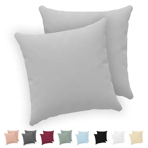 Twinzen® Kissenbezug 80x80 (2er-Set) - 100% Jersey Baumwolle 150 GSM Kissenbezüge - Grau - Für Kissenbezüge 80x80 cm - Kissenhülle - Kissenbezug mit Reißverschluss - Oeko-Tex Zertifiziert