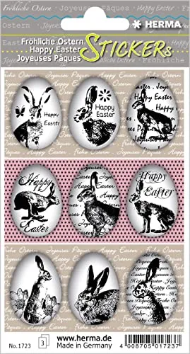 HERMA 1723 Ostern Sticker für Kinder, Eierhase (9 Aufkleber, Papier, matt) selbstklebend, permanent haftende Motiv Etiketten zur Deko für Mädchen und Jungen, bunt