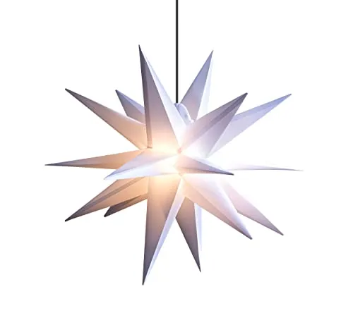 LED WEIHNACHTSSTERN 3D 18 Zacken 40 cm inkl. LED-Leuchte + Timer + Trafo Leuchtstern Außenstern Faltstern Adventsstern wetterfest für außen und innen 5m Kabel von Dekowelt (Weiß)