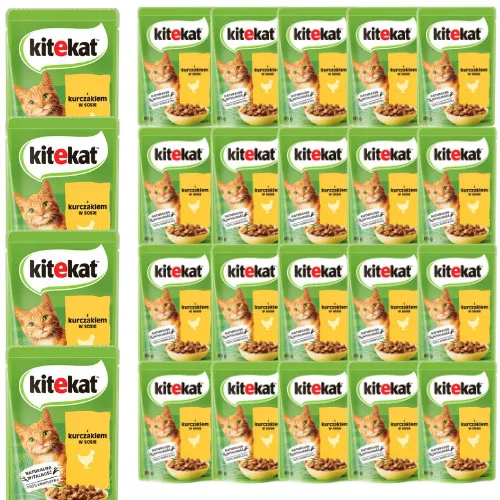 KITEKAT Portionsbeutel Huhn in Sauce 28x85g - Katzenfutter mit saftigen Hühnerstücken in köstlicher Sauce, ohne Konservierungsstoffe. Vollwertige Ernährung für Vitalität und Fitness Ihrer Katze.
