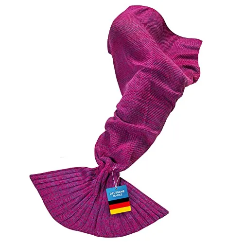 Feluna® Meerjungfrau Kuscheldecke Wolldecke Flossen-Decke Wohndecke Tagesdecke Strickdecke; Pink Rot