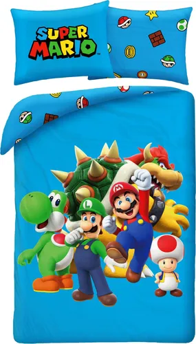 Super Mario Bettbezug Blau - Polyester - 140 x 200 cm 70 x 90 cm