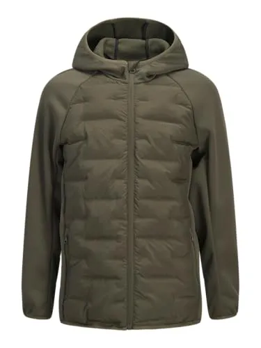 Jack & Jones Perfect Hybrid Jacke Junior - Olivgrün - 176 - Die Jack & Jones Perfect Hybrid Jacke für Kinder ist leicht und ideal für Übergangszeiten. Mit wasserabweisendem Material und recyceltem Polyesterfutter bietet sie Komfort und Stil. Perfekt für aktive Tage!
