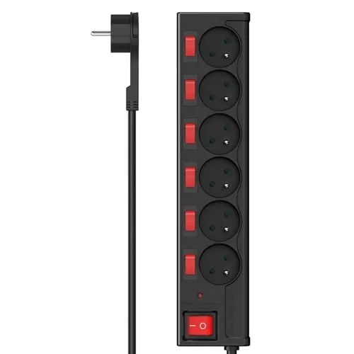 Hama 6-fach Steckdosenleiste mit Überspannungsschutz - Steckdosen & Zubehör, 1,4 m lange Leiste mit separatem Schalter für mehr Sicherheit und Komfort im Haushalt.
