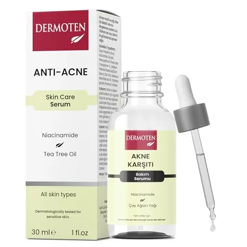 DERMOTEN Anti-Akne-Serum für das Gesicht, beseitigt Akne, Hautunreinheiten und Mitesser, Ölkontrolle und Porenminimierung, sanfte tägliche Behandlung für fettige und zu Akne neigende Haut, 30 ml