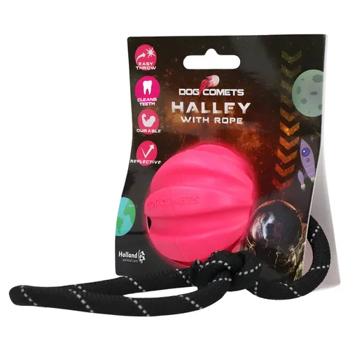 Dog Comets Hundespielzeug Ball Halley rosa mit Seil, 6 cm, robust & langlebig