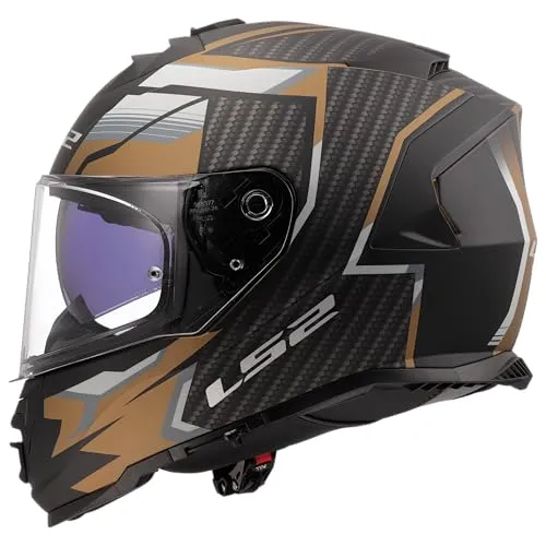 LS2 Storm II Tracker Black Gold Integraler Motorradhelm M - Hochwertiger Integraler Motorradhelm aus KPA-Polycarbonat mit optimierter Stoßdämpfung, integriertem Sonnenschutz und herausnehmbarem Innenraum für höchsten Komfort und Sicherheit.