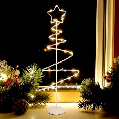 Spetebo Lichterbaum Deko Aufsteller 46 LED mit Timer batteriebetrieben - 53 cm - Tischdeko Metall Spiralbaum mit Sternspitze warm weiß beleuchtet - Weihnachten Advent Dekobeleuchtung Stimmungslicht