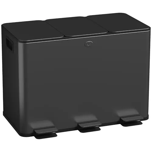 HOMCOM Mülltrennsystem Soft-Close – Edelstahl, 3x15L - Mülltrennsystem für eine stilvolle und geruchsfreie Küche. Mit 3 herausnehmbaren Fächern und Deodorant-Deckel für frische Luft. Ideal für müheloses Recycling und einfache Entsorgung.