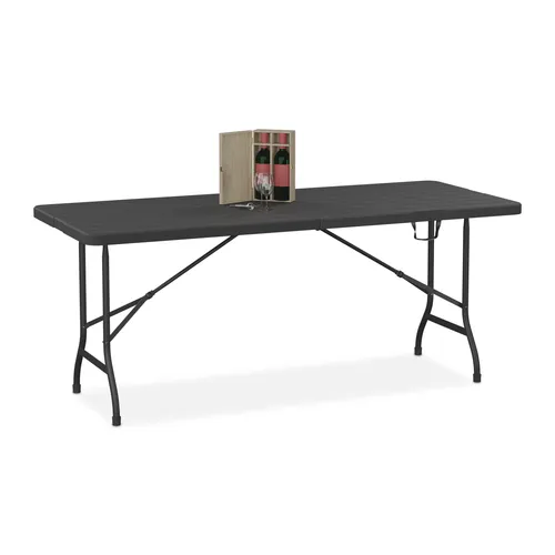 Relaxdays Klappbarer Gartentisch - Schwarz, 180 cm - Picknicktisch für 8 Personen, wetterfest und ideal für Garten, Terrasse oder Camping. Praktisch klappbar mit Tragegriff für einfachen Transport.