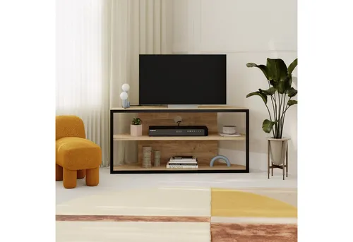 Decortie Lowboard Eiche, 98x45x37 cm – Moderner TV-Schrank für Ihr Wohnzimmer - Stylisches Lowboard aus 18 mm Holzwerkstoff mit robustem Metallrahmen. Ideal zur Aufbewahrung von Mediengeräten und Accessoires. Minimalistisches Design für jeden Raum – jetzt bequem bestellen!