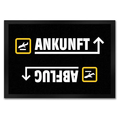 trendaffe - Ankunft oder Abflug Fußmatte mit Flughafen Icons Flugzeug Gate Haustüre Urlaub