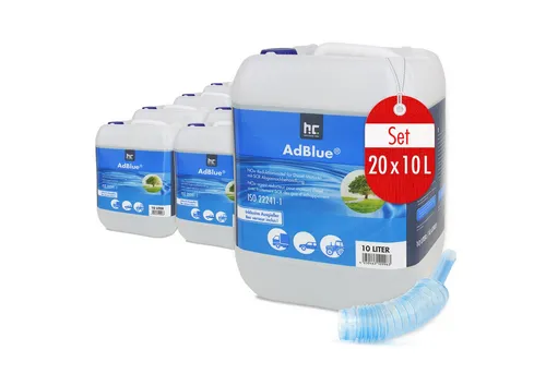 10 L AdBlue® Harnstofflösung Kanister – 20 Stück - Additive für SCR-Abgasnachbehandlung, reduziert Stickoxide um 90 % und ist ideal für Euro-6-Norm Fahrzeuge. Einfaches Umfüllen dank geschlossenem Füllsystem.