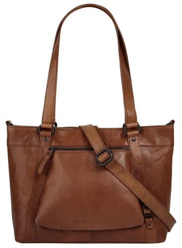 Spikes & Sparrow Shopper aus echtem Leder in Braun - Handtasche aus hochwertigem, leicht glänzendem Leder mit abnehmbarem Schulterriemen und praktischem Handyfach für 6 Zoll Geräte. Ideal für stilbewusste Frauen.