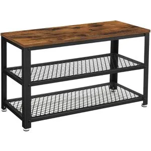 VASAGLE Schuhbank – Vintage Schuhregal mit 2 Gitterablagen in braun von VASAGLE