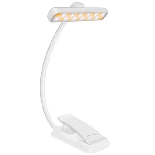 Led Leselampe Buch Klemme Akku, Buchlampe Mit 24 Leds Kinder, Usb Wiederaufladbare Leselicht 3 Farbtemperatur Modi & 5 Helligkeit Dimmbar Flexibler Schwanenhals Klemmlampe Für Nachtlesen Ins Bett Weiß