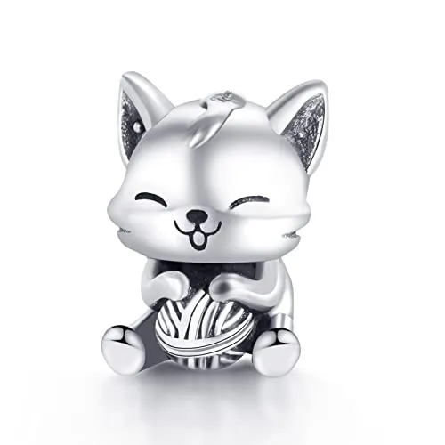 Amuefer Cats and Wool Balls Charms 925 Sterling Silber Perlen für Frauen-Armband Feiner Schmuck Geschenke