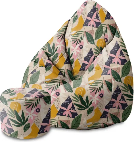 Dreamroots Bean Bag 80x80x120cm Sitzsack mit Lehne und Hocker Sitzkissen Boden Chill Sack mit Füllung Sitzsack Erwachsene mit Füllung Collage Floral
