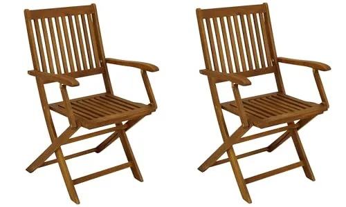 DEGAMO Gartenstuhl Klappstuhl Benita mit Armlehnen - FSC®-zertifizierter Klappstuhl aus geöltem Akazienholz, ideal für den Outdoor-Bereich. Komfortabel und platzsparend, perfekt für Garten und Balkon. Lieferung im praktischen 2er-Set.