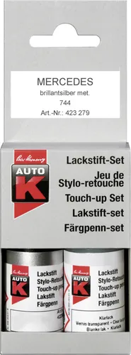Auto-K Lackstift für Mercedes Brilliantsilber met. 744 - 2x 9ml - Autolack für perfekte Farbauffrischung, ideal für schnelle Reparaturen und kleine Kratzer am Fahrzeug.