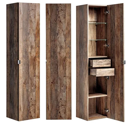 Lomadox Badmöbel Hochschrank - Vintage Oak Eiche - Waschplätze: Hochwertiger Badezimmerschrank mit Softclose-Türen und Schubladen, 2 verstellbare Glasböden und stilvolles Vintage Oak Design für eleganten Stauraum.