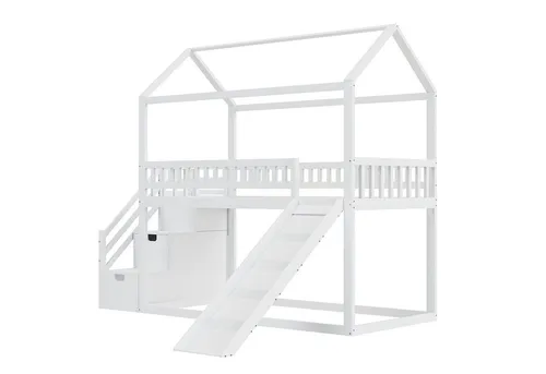 Odikalo Kinderbett Kinderetagenbett 90*200cm, mit Rutsche und Stauraumleiter, weiB