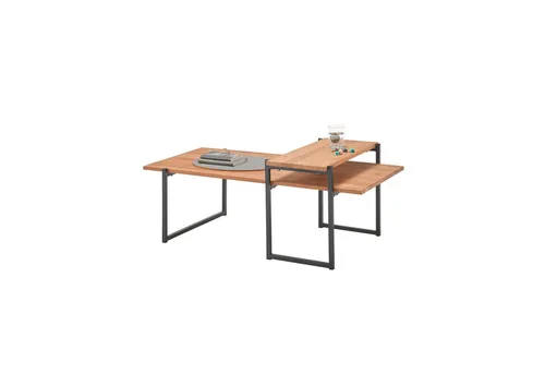HTI-Living Couchtisch mit 2 Tischplatten - Moderner Couchtisch aus Eiche und schwarzem Metall, 2-stufiges Design für mehr Ablagefläche, ideal für stilvolle Wohnzimmer.