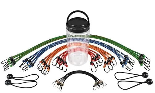 WALSER Spannbandset, elastische Gepäckspanner 24 Stück, Spanngummi für Transport, Spanngurte mit Stahlhaken, strapazierfähiges Spannseileset