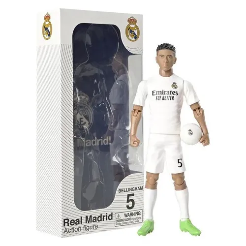 Real Madrid Bellingham Action Figur 20cm - Detailreiche 20 cm Action-Figur von Jude Bellingham, perfekt für Sammler und Fans. 10 bewegliche Teile und ein Fußball inklusive – ein Muss für jeden Real Madrid Anhänger!