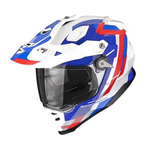 Scorpion ADF-9000 Air Patrol Motorradhelm Weiß/Blau/Rot M (57) - Offroad- und Onroad-Motorradhelm mit herausnehmbarem Innenfutter und integriertem Sonnenvisier für optimalen Komfort und Sicherheit beim Fahren.