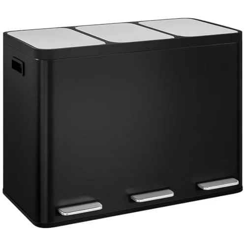 STEELSØN Epsilon Mülleimer 3 Fächer – Mülltrennsystem Küche 3x15L aus Edelstahl Schwarz – Tretmülleimer mit Soft-Close-Deckel – Abfalleimer mit herausnehmbaren Inneneimern für Recycling & Restmüll